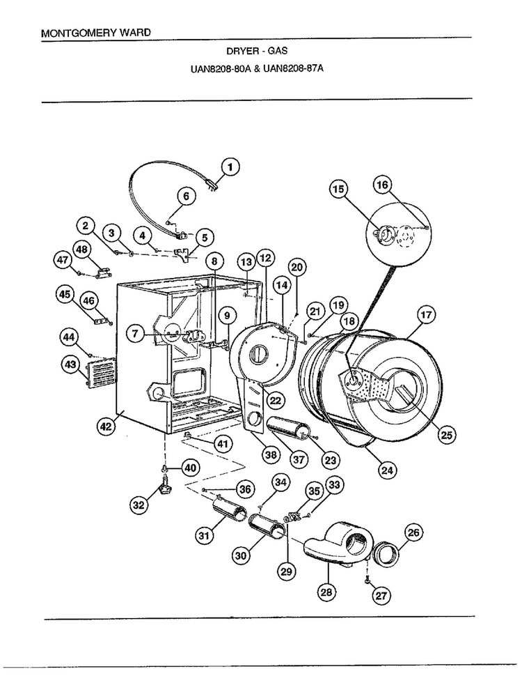 Dryer Page 3 Diagram and Parts List for 8208A  Frigidaire Dryer