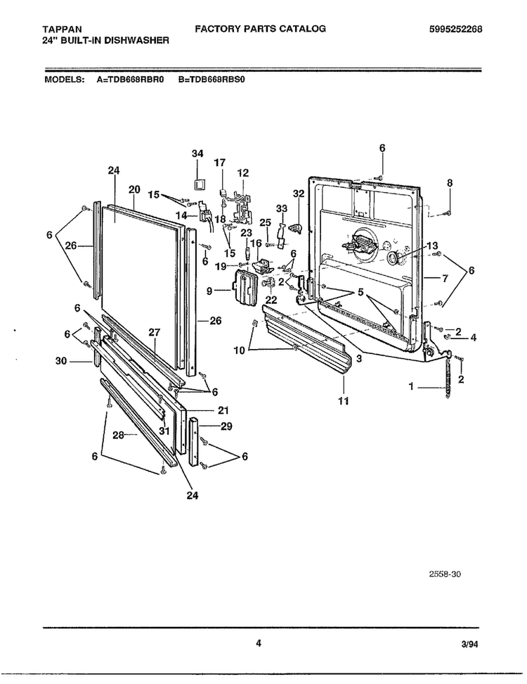 24" Built-in Dishwasher Page 4 Diagram and Parts List for 68-1085  Frigidaire Dishwasher