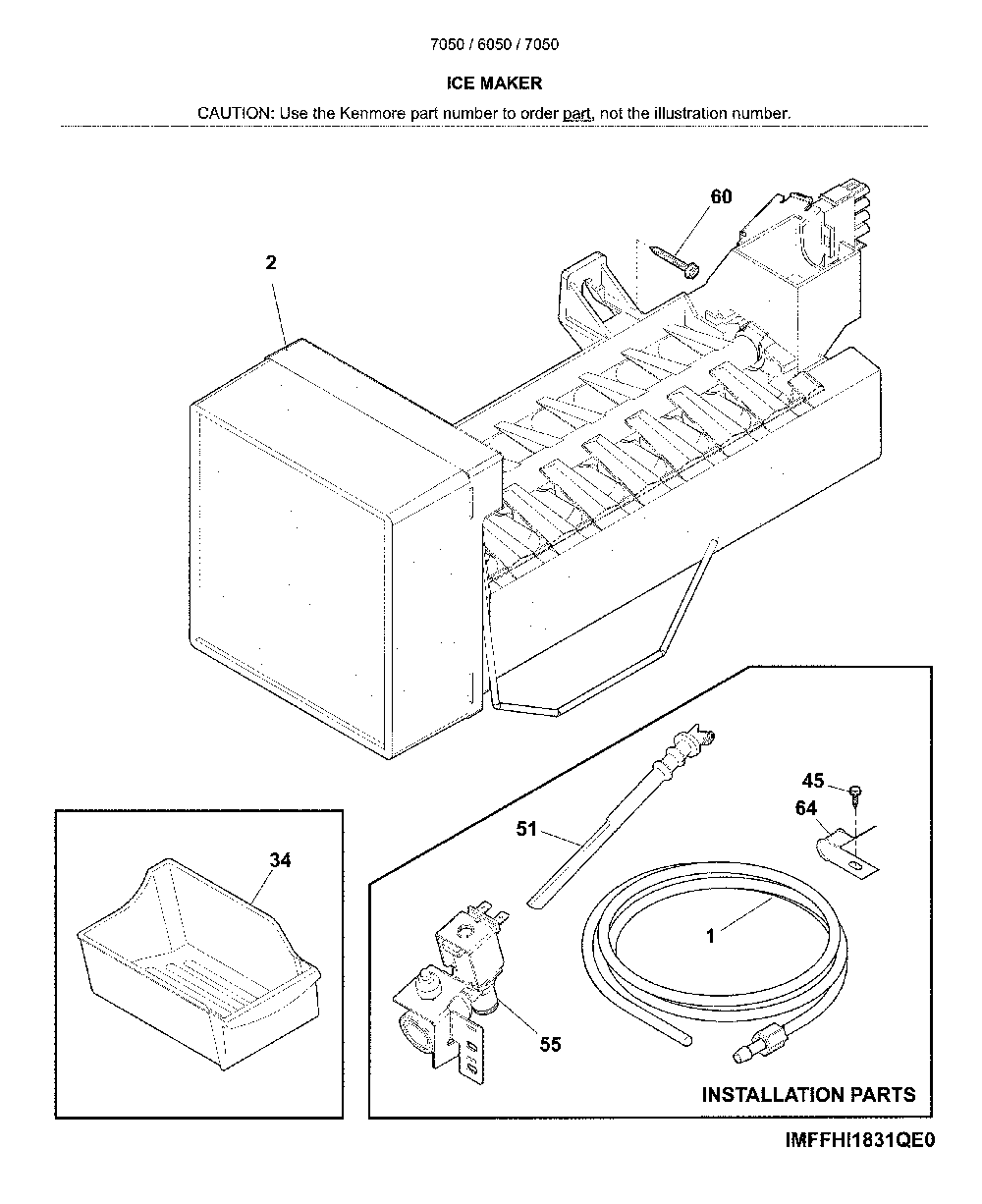 Ice maker Diagram and Parts List for 25370502619  Kenmore Refrigerator