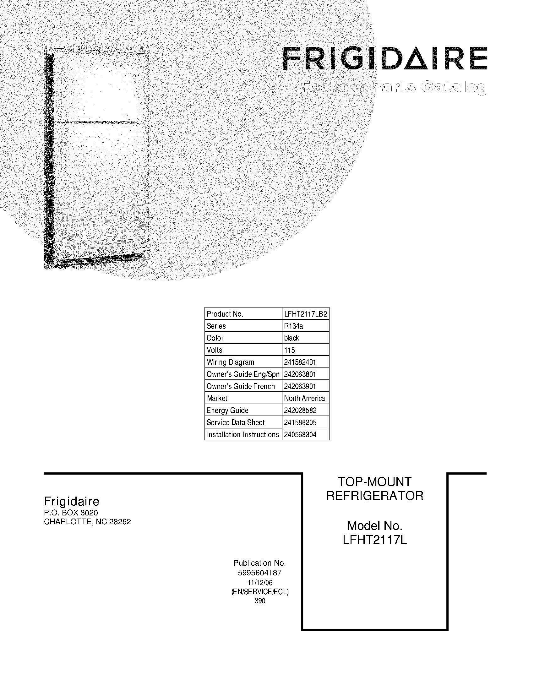 01 - COVER Diagram and Parts List for LFHT2117LB2  Frigidaire Refrigerator