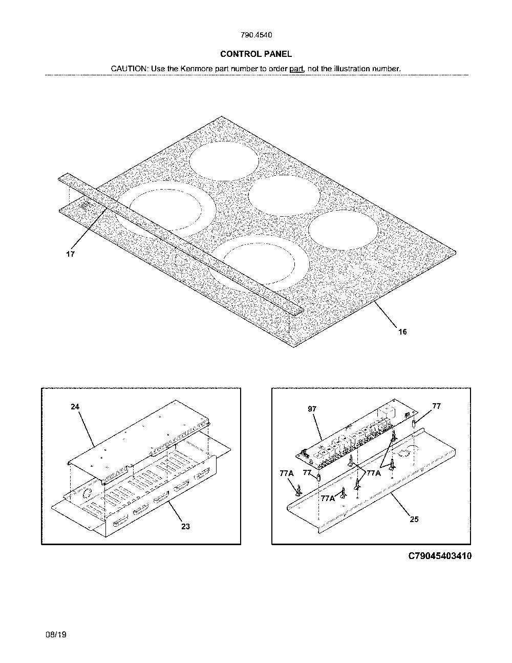 Control panel Diagram and Parts List for 79045409411  Kenmore Cooktop