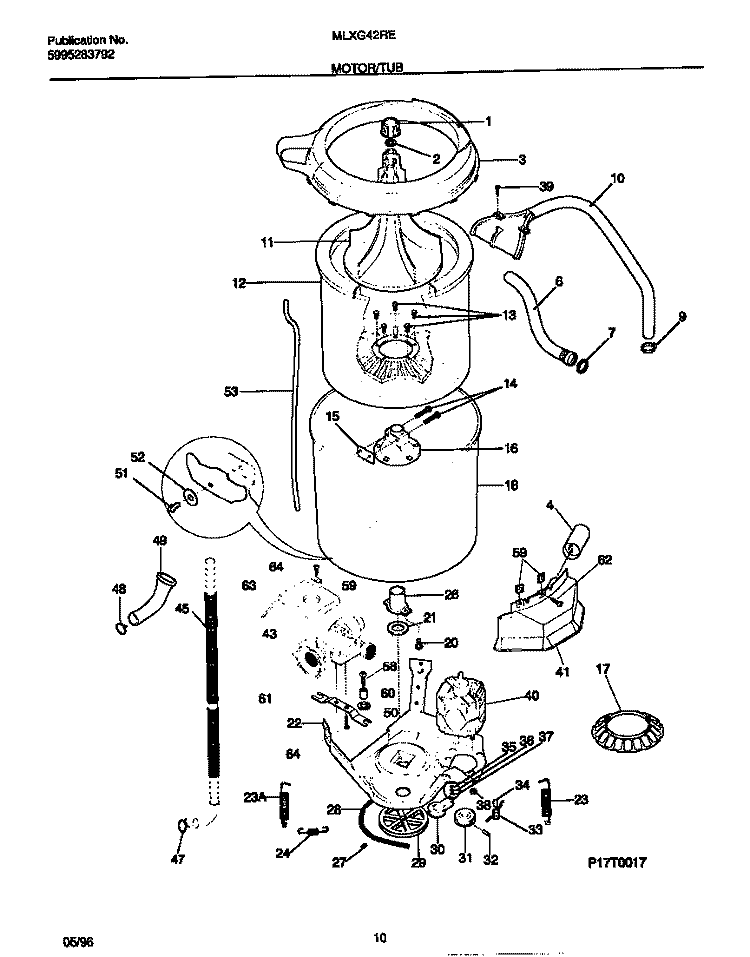 MOTOR / TUB Diagram and Parts List for MLXG42REW0  Frigidaire Washer Dryer Combo