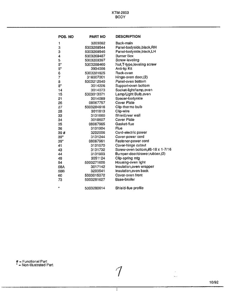 Body Page 2 Diagram and Parts List for 2853  Frigidaire Range