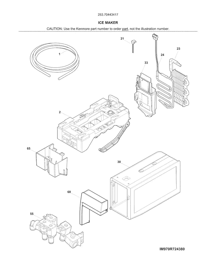 Ice Maker Diagram and Parts List for 25370443417  Kenmore Refrigerator