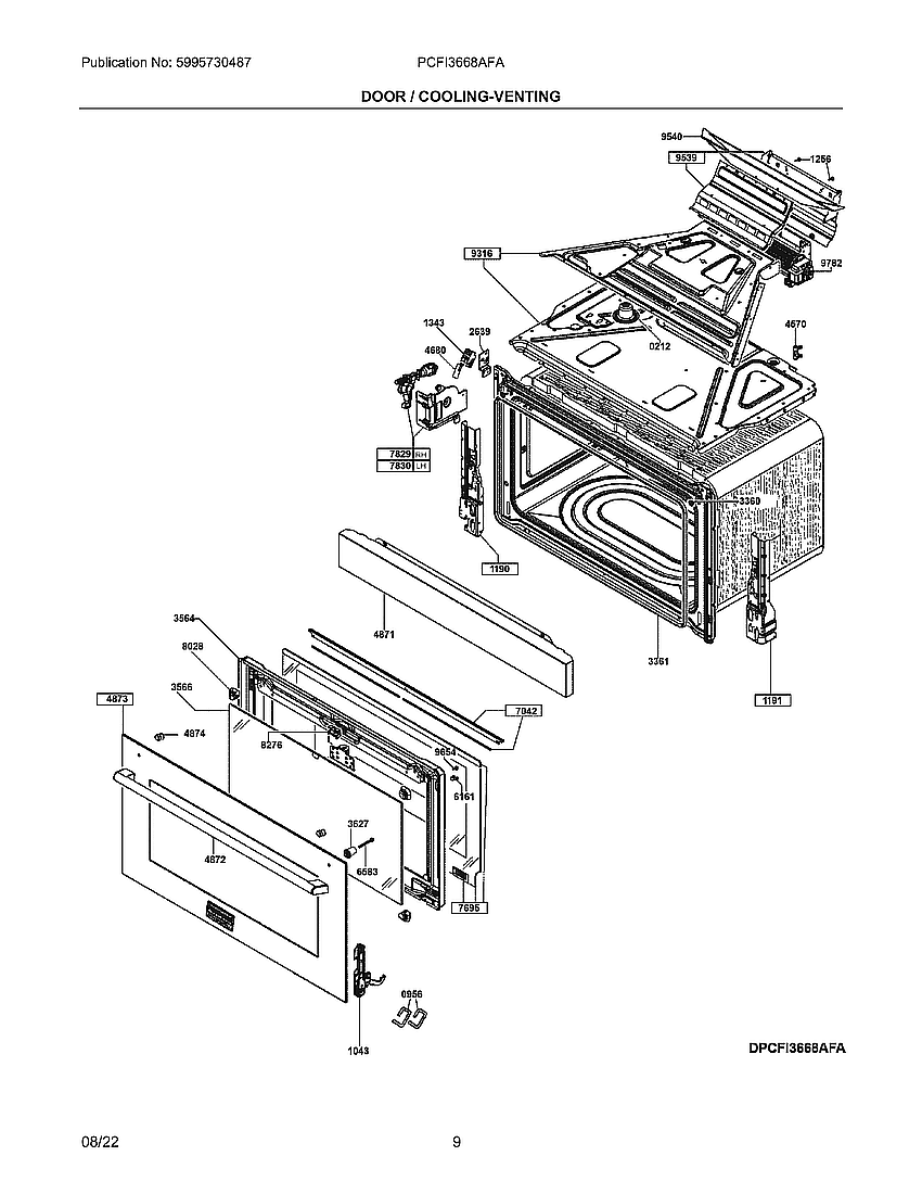 Main Top/Induction Units Diagram and Parts List for PCFI3668AFA  Frigidaire Range