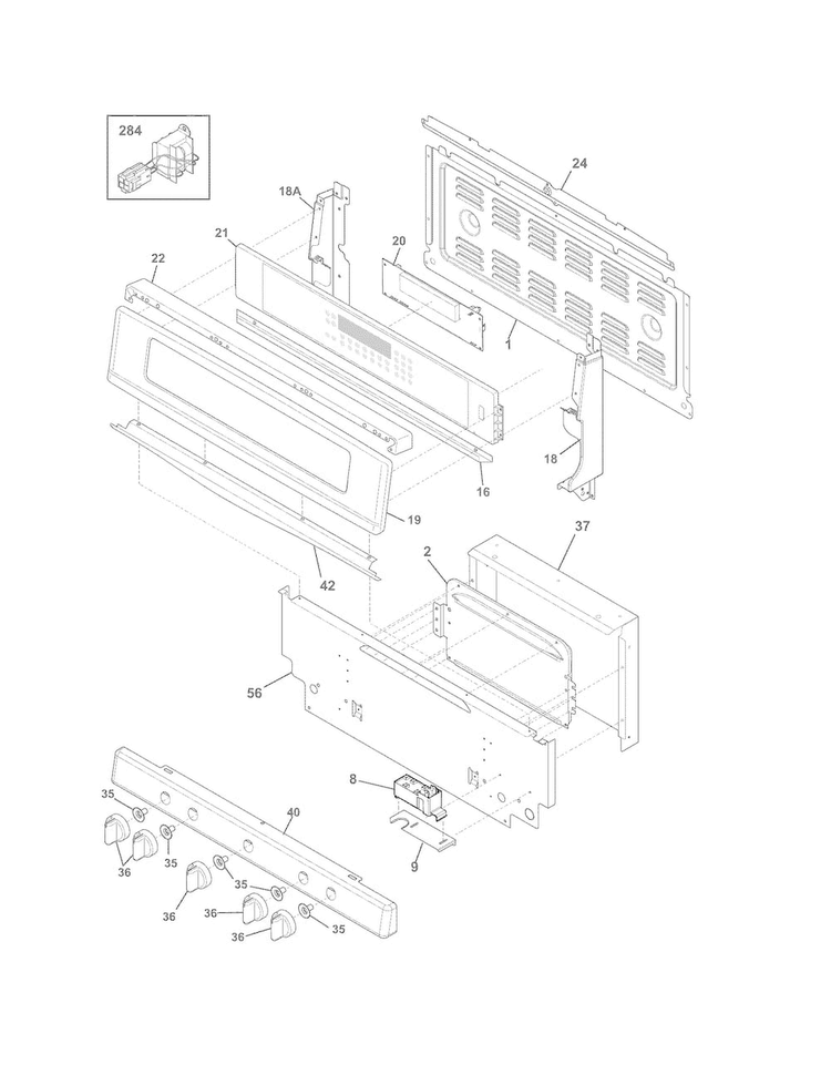 Backguard Diagram and Parts List for FGGF304DLF4  Frigidaire Range