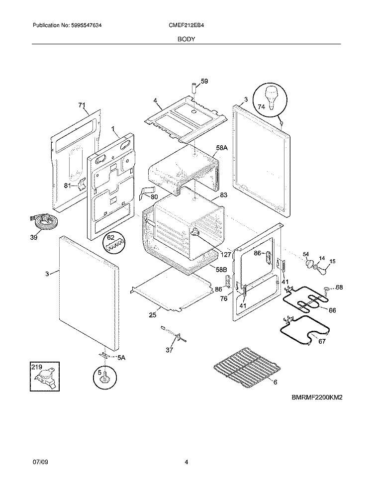 BODY Diagram and Parts List for CMEF212EB4  Uni Range