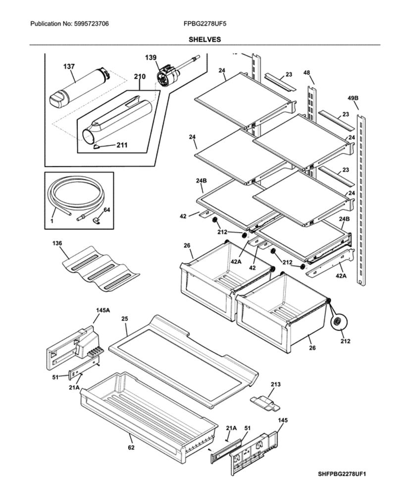 Shelves Diagram and Parts List for FPBG2278UF5  Frigidaire Refrigerator