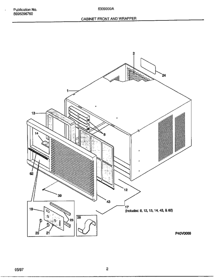 Cabinet Front And Wrapper Diagram and Parts List for 5339000  Frigidaire Air Conditioner