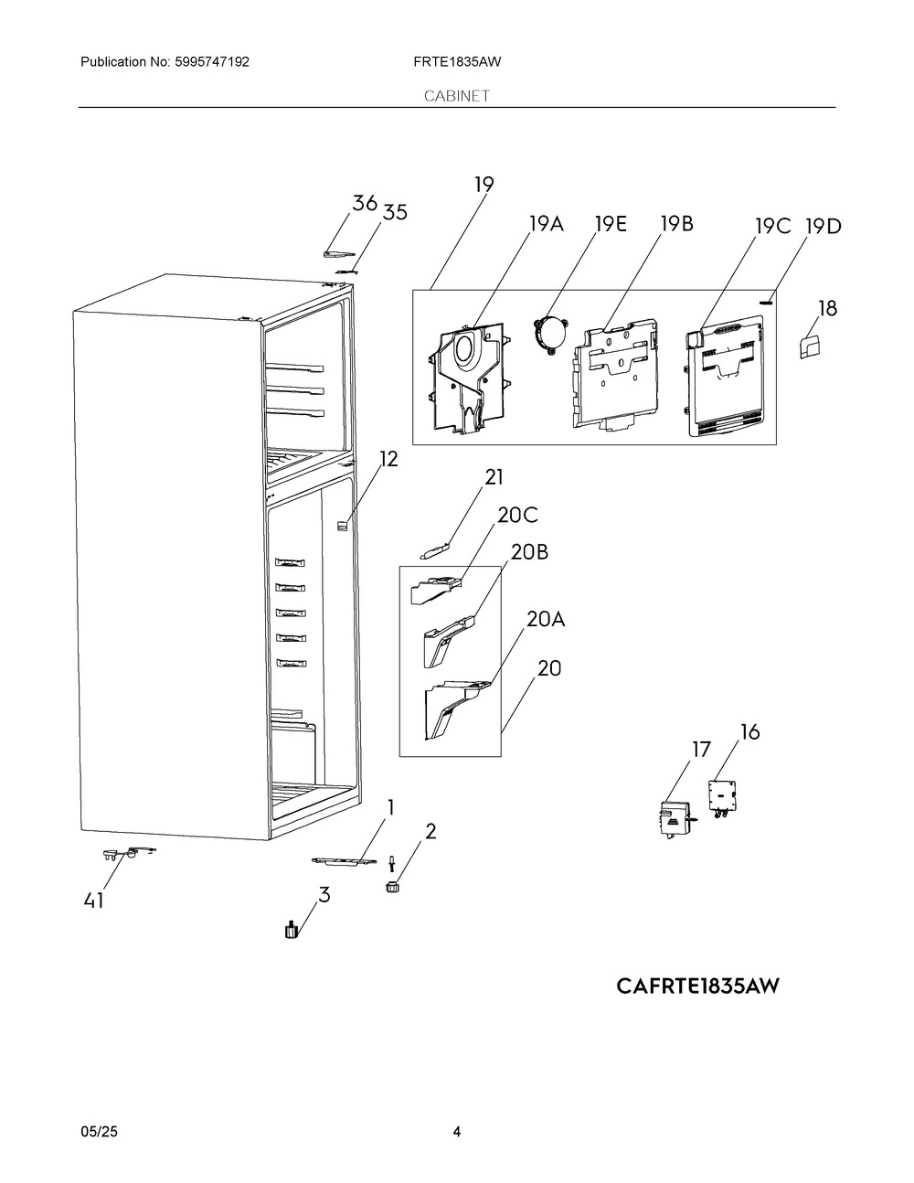 Cabinet Diagram and Parts List for FRTE1835AW  Frigidaire Refrigerator