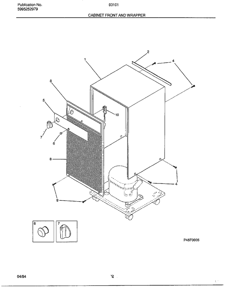 Cabinet Front And Wrapper Diagram and Parts List for 93010A  Frigidaire Dehumidifier