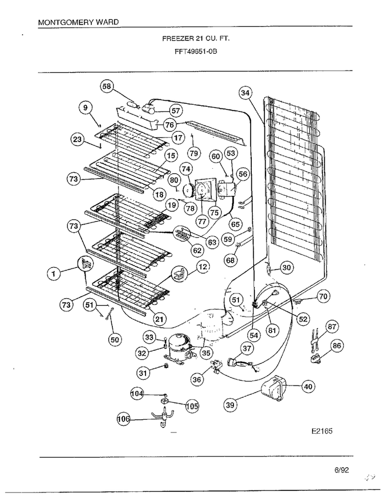 Freezer 21 Cubic Feet Page 5 Diagram and Parts List for 49651-0B  Frigidaire Freezer