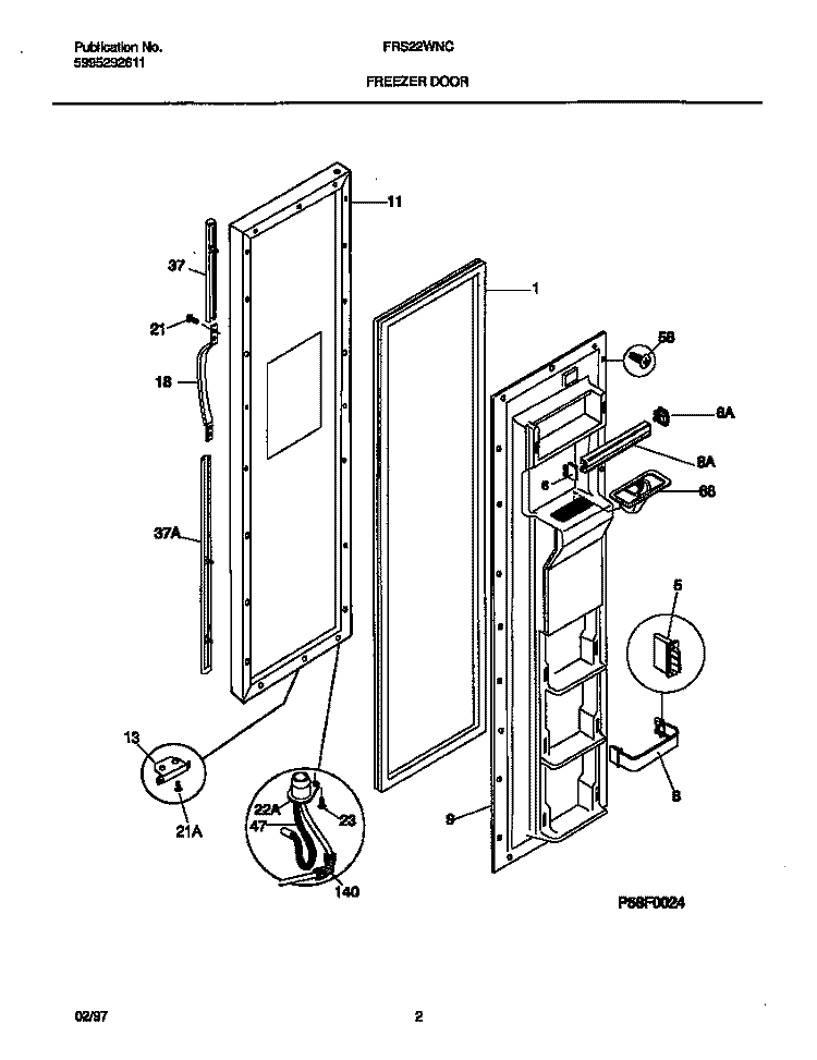 FREEZER DOOR Diagram and Parts List for FRS22WNCD5  Frigidaire Refrigerator