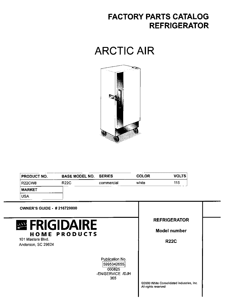 COVER Diagram and Parts List for R22CW8  Frigidaire Freezer