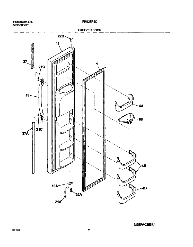 FREEZER DOOR Diagram and Parts List for FRS26R4CB0  Frigidaire Refrigerator