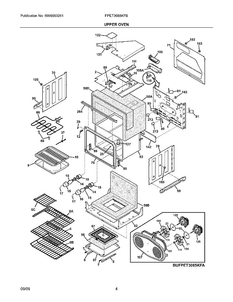 UPPER OVEN Diagram and Parts List for FPET3085KFB  Frigidaire Wall Oven