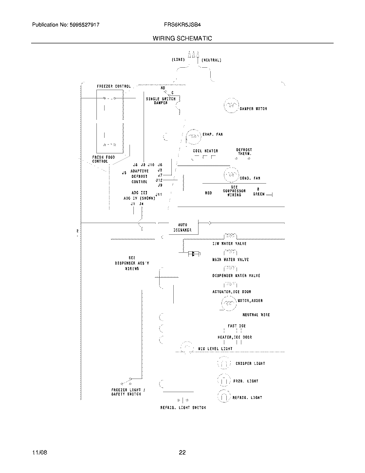 WIRING SCHEMATIC Diagram and Parts List for FRS6KR5JSB4  Frigidaire Refrigerator