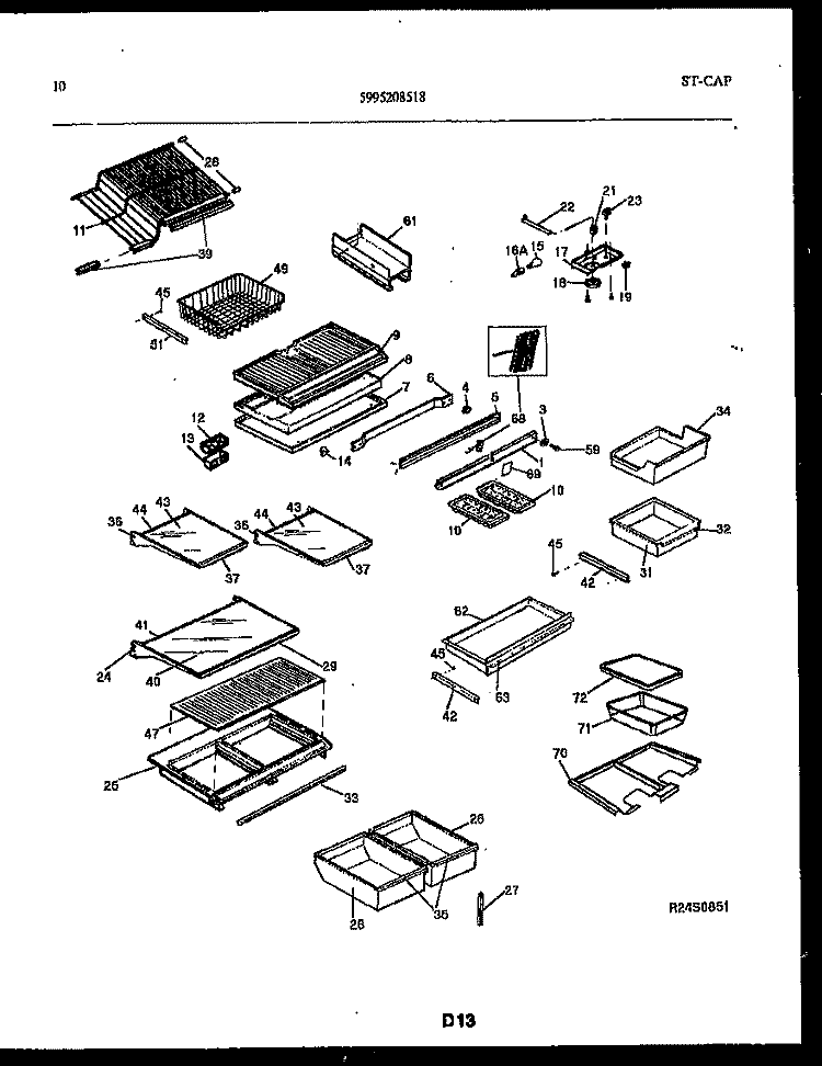 SHELVES AND SUPPORTS Diagram and Parts List for FPCE21TRW0  Frigidaire Refrigerator