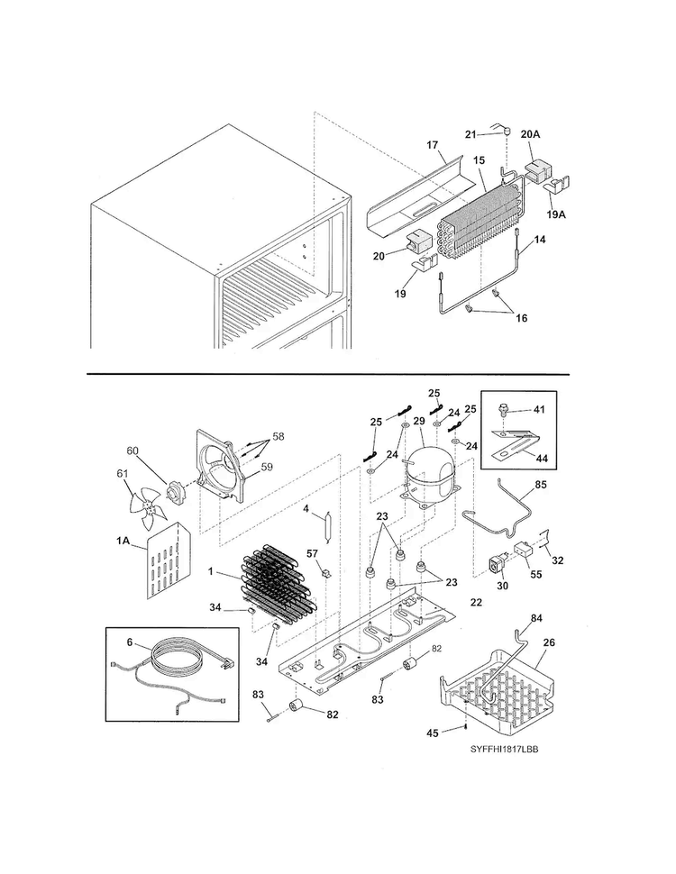 System Diagram and Parts List for FFHT1814LWC  Frigidaire Refrigerator