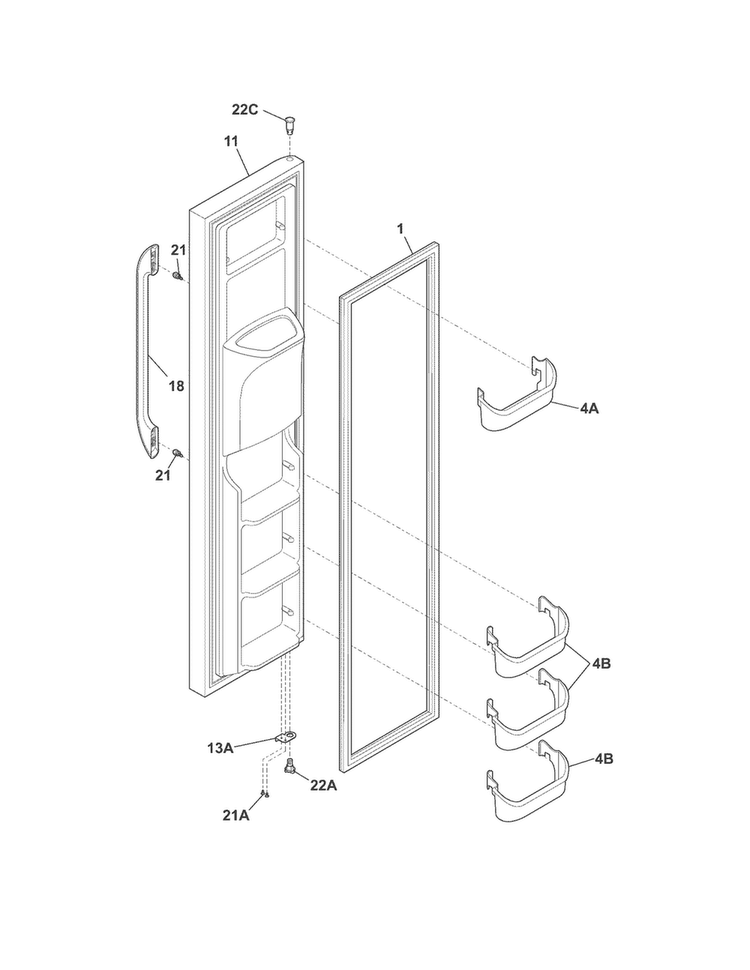 Freezer Door Diagram and Parts List for FFHS2313LPA  Frigidaire Refrigerator
