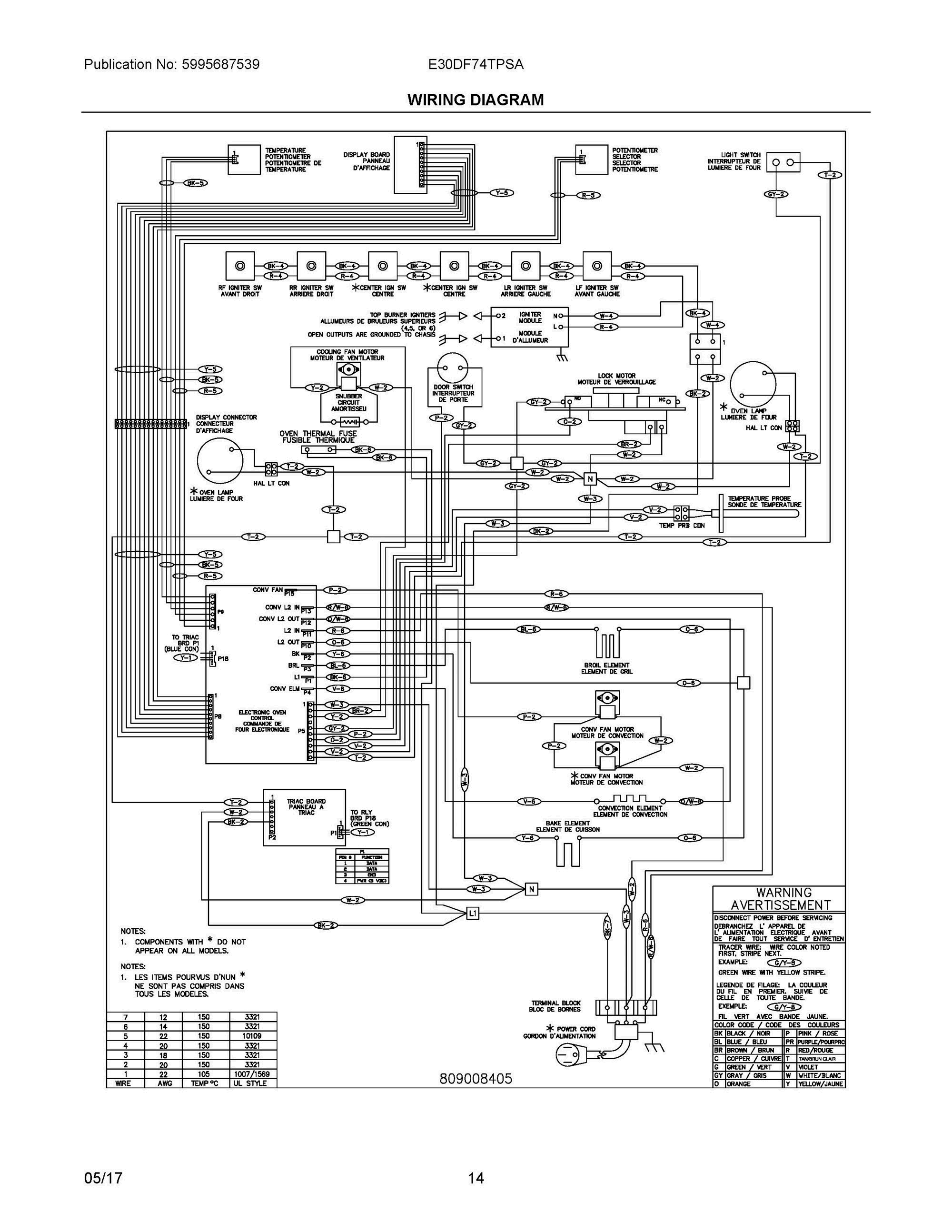 07 - WIRING DIAGRAM Diagram and Parts List for E30DF74TPSA  Frigidaire Range