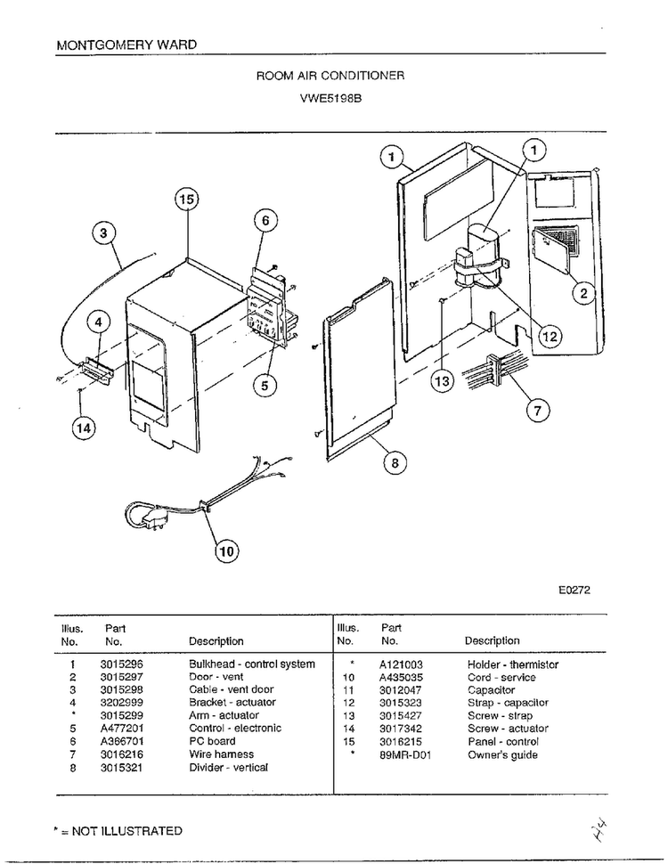 Room Air Conditioner Page 2 Diagram and Parts List for 5198B  Frigidaire Air Conditioner