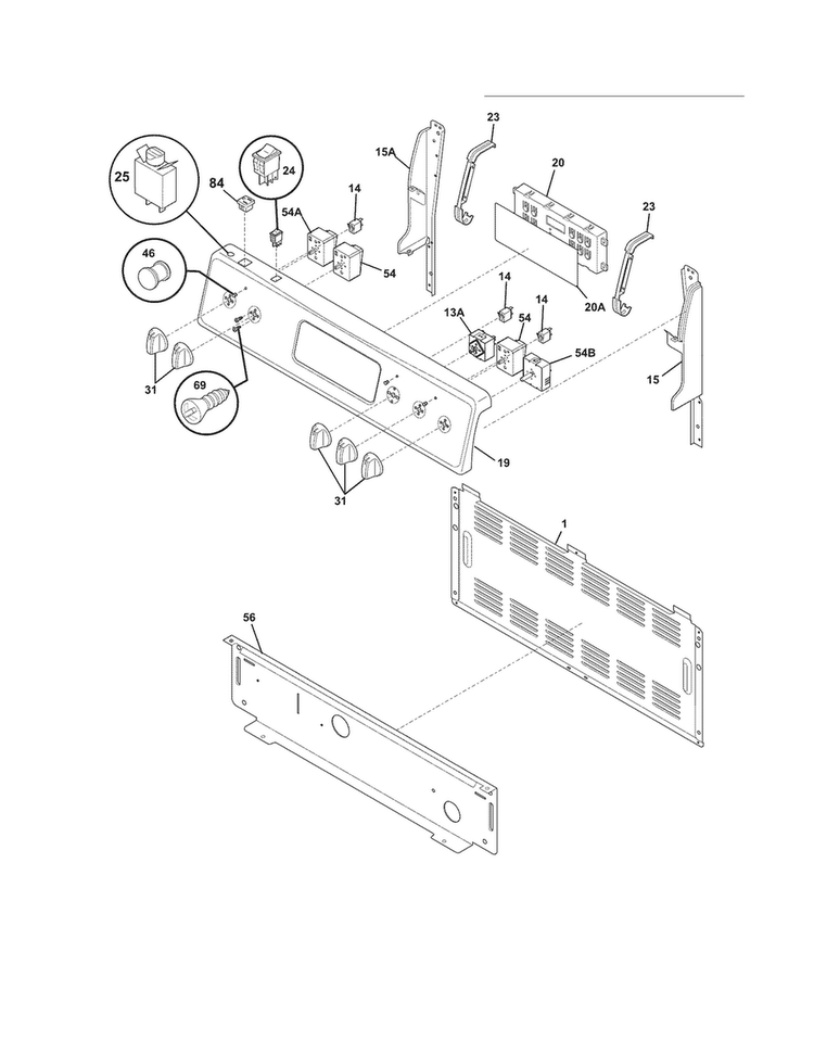 Backguard Diagram and Parts List for CFEF3050LSK  Frigidaire Range