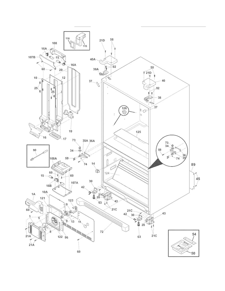 Cabinet Diagram and Parts List for LGHN2844MF1  Frigidaire Refrigerator