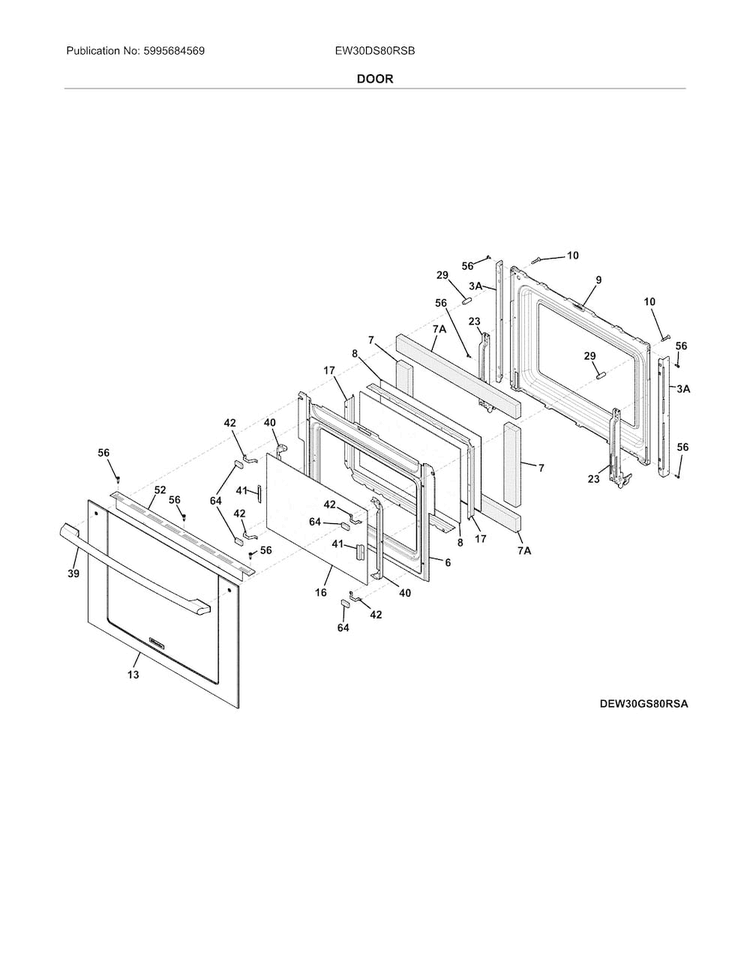 Door Diagram and Parts List for EW30DS80RSB  Electrolux Range