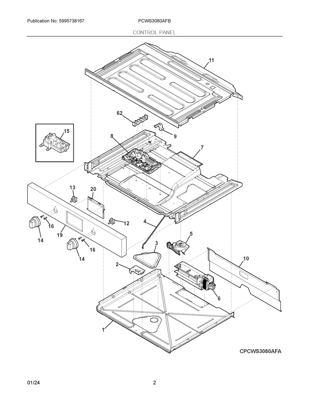Control Panel Diagram and Parts List for PCWS3080AFB  Frigidaire Wall Oven