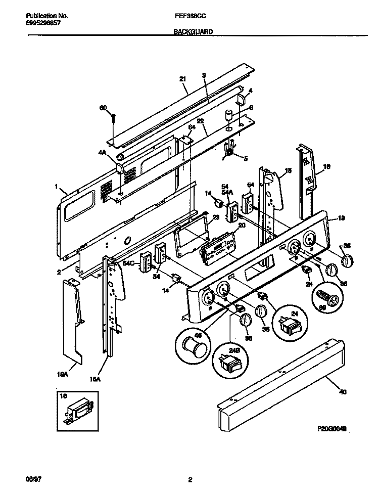 BACKGUARD Diagram and Parts List for FEF368CCTG  Frigidaire Range