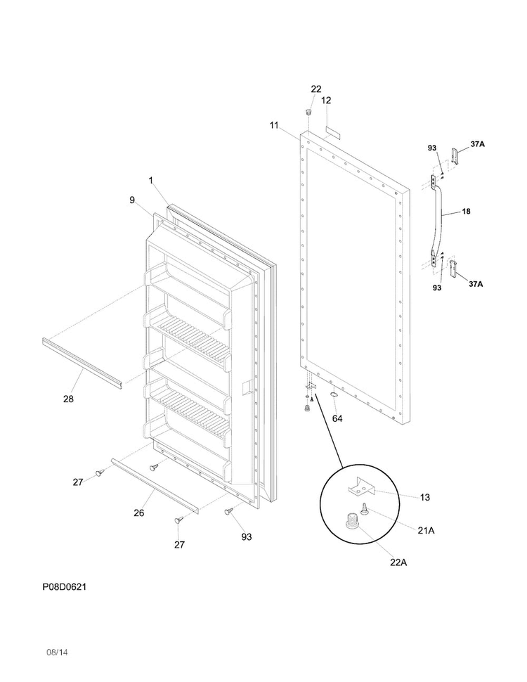 Door Diagram and Parts List for FRU17B2JW26  Frigidaire Refrigerator