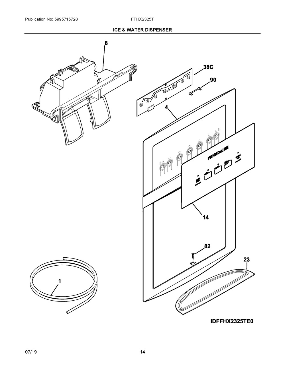 Ice & Water Dispenser Diagram and Parts List for FFHX2325TE2  Frigidaire Refrigerator
