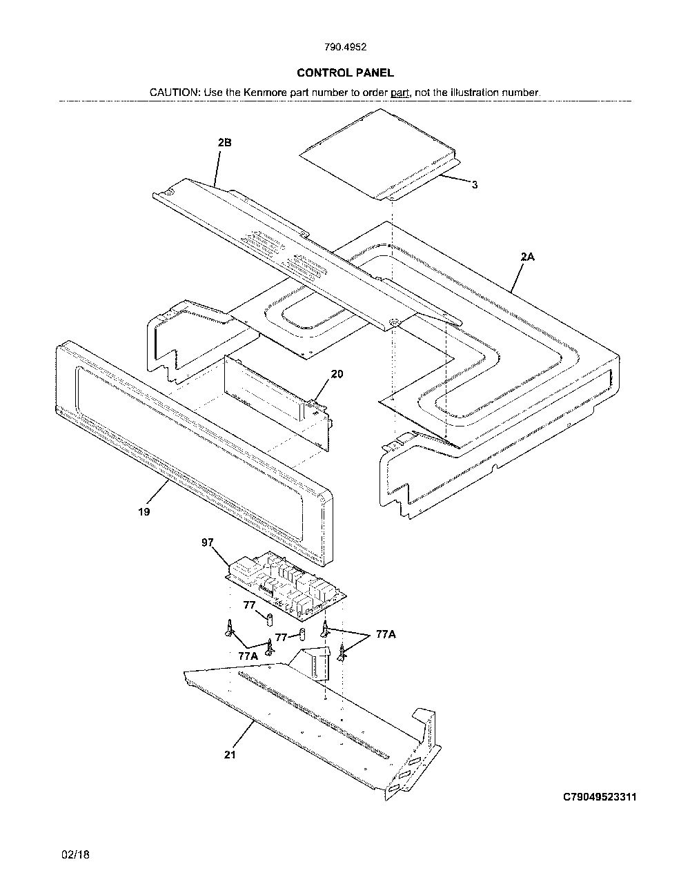 Control panel Diagram and Parts List for 79049529315  Kenmore Wall Oven