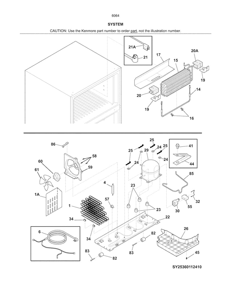 System Diagram and Parts List for 25360642612  Kenmore Refrigerator