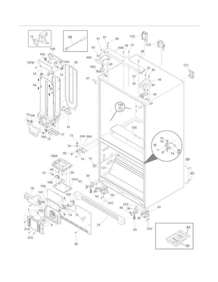 Cabinet Diagram and Parts List for FGHB2844LE8  Frigidaire Refrigerator