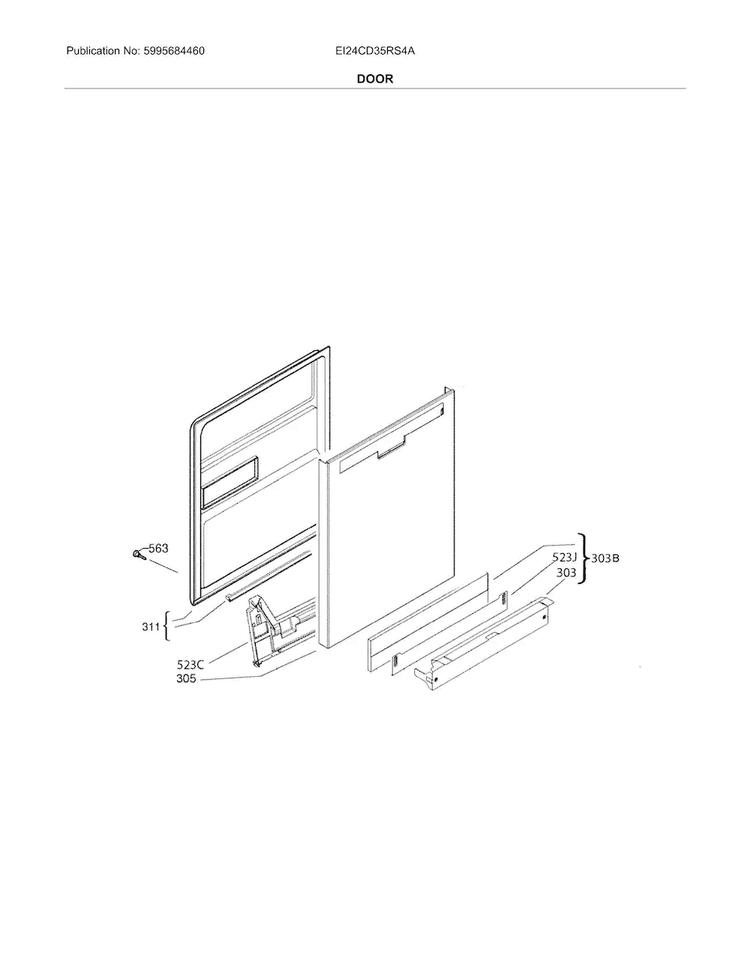 Door Diagram and Parts List for EI24CD35RS4A  Electrolux Dishwasher