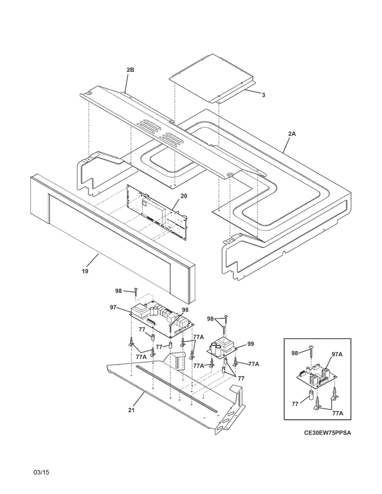 Control Panel Diagram and Parts List for E30EW75PPSA  Electrolux Wall Oven
