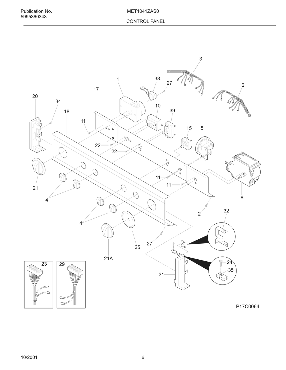 Control Panel Diagram and Parts List for MET1041ZAS0  Frigidaire Washer Dryer Combo