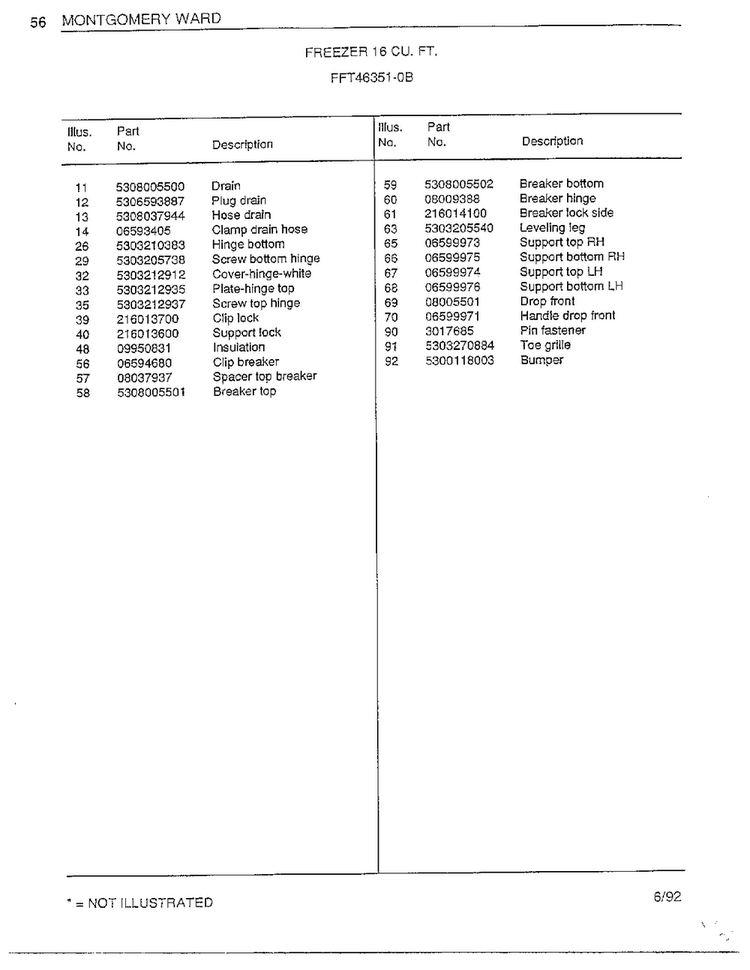 Freezer 16 Cubic Feet Page 4 Diagram and Parts List for 46351-0B  Frigidaire Freezer