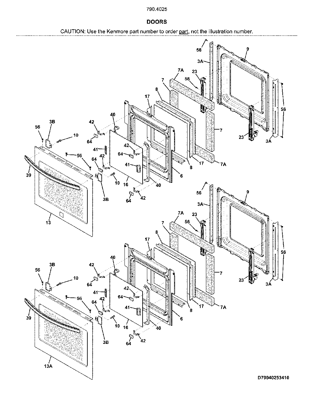 Doors Diagram and Parts List for 79040253413  Kenmore Wall Oven