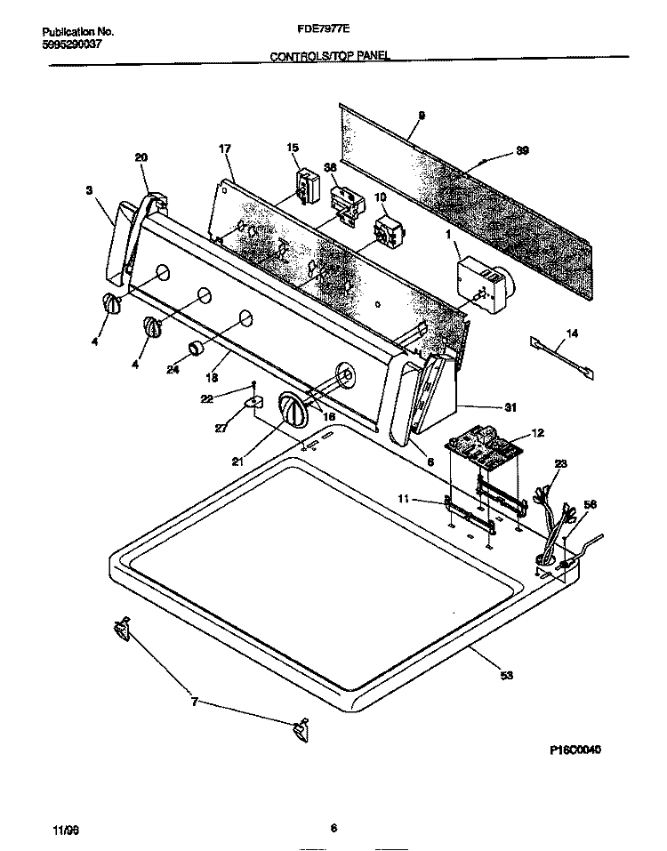 CONTROLS / TOP PANEL Diagram and Parts List for FDE7977ES0  Frigidaire Dryer