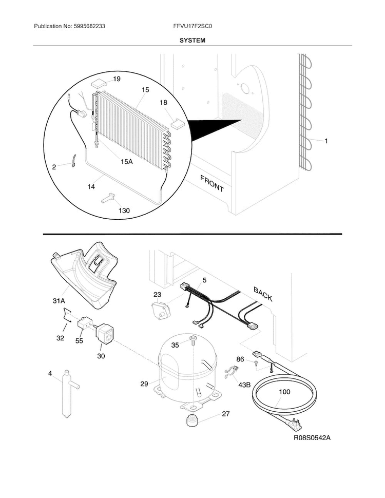 System Diagram and Parts List for FFVU17F2SC0  Frigidaire Freezer