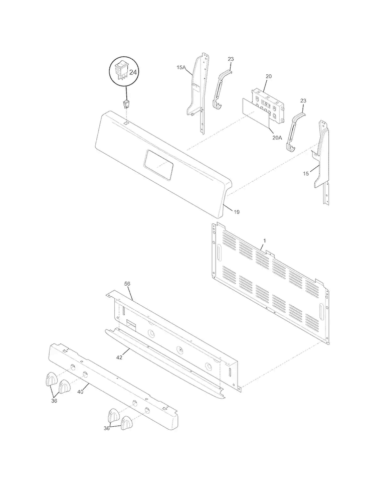 Backguard Diagram and Parts List for FFGF3017LSD  Frigidaire Range