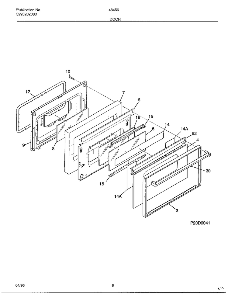 Door Diagram and Parts List for 484560A  Frigidaire Range