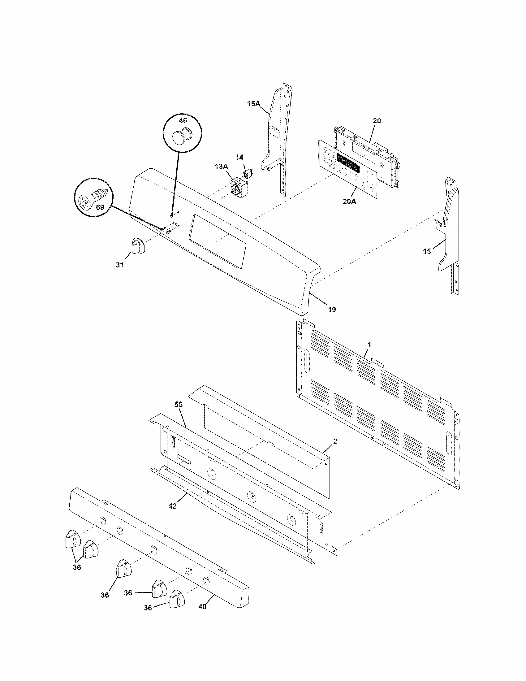 Backguard Diagram and Parts List for 79072312015  Kenmore Range
