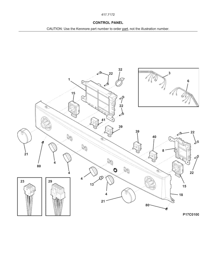 Control Panel Diagram and Parts List for 41771722511  Kenmore Washer Dryer Combo