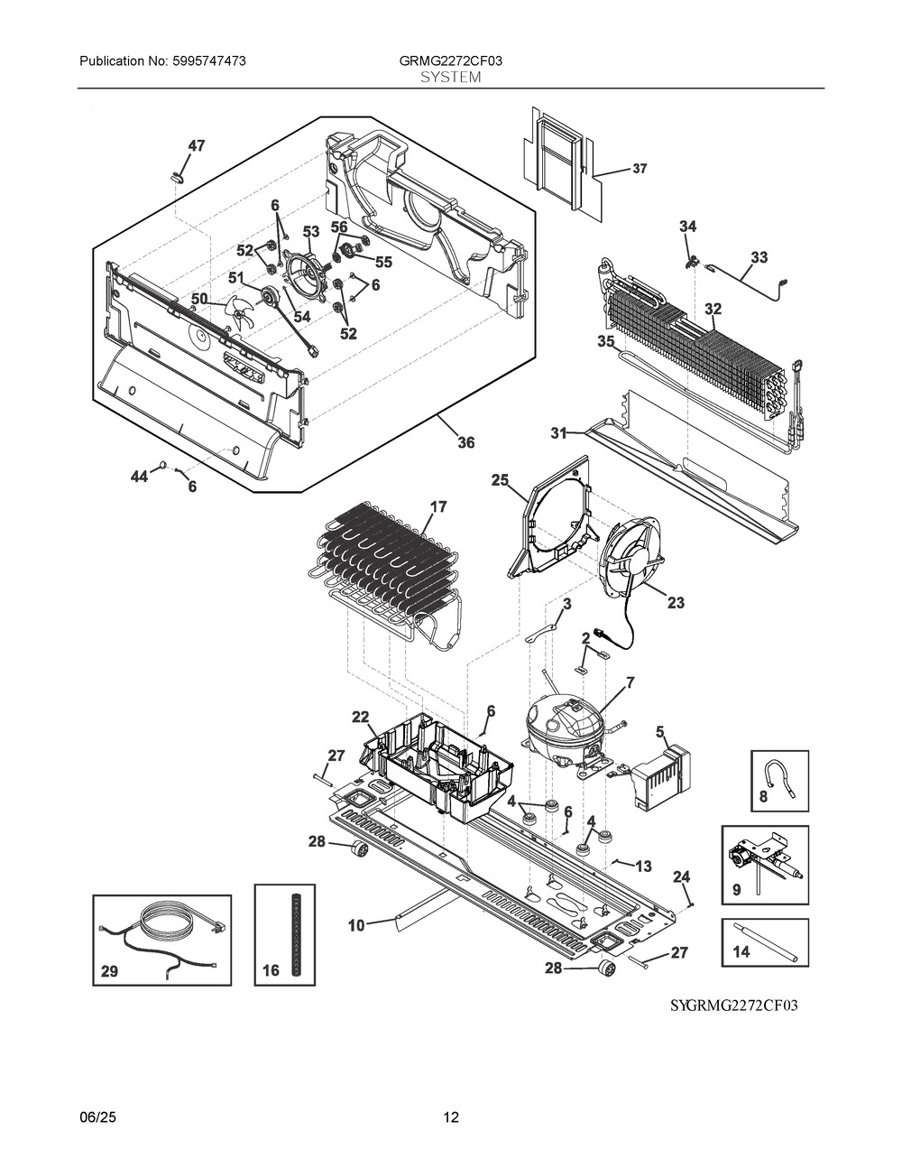 System Diagram and Parts List for GRMG2272CF03  Frigidaire Refrigerator