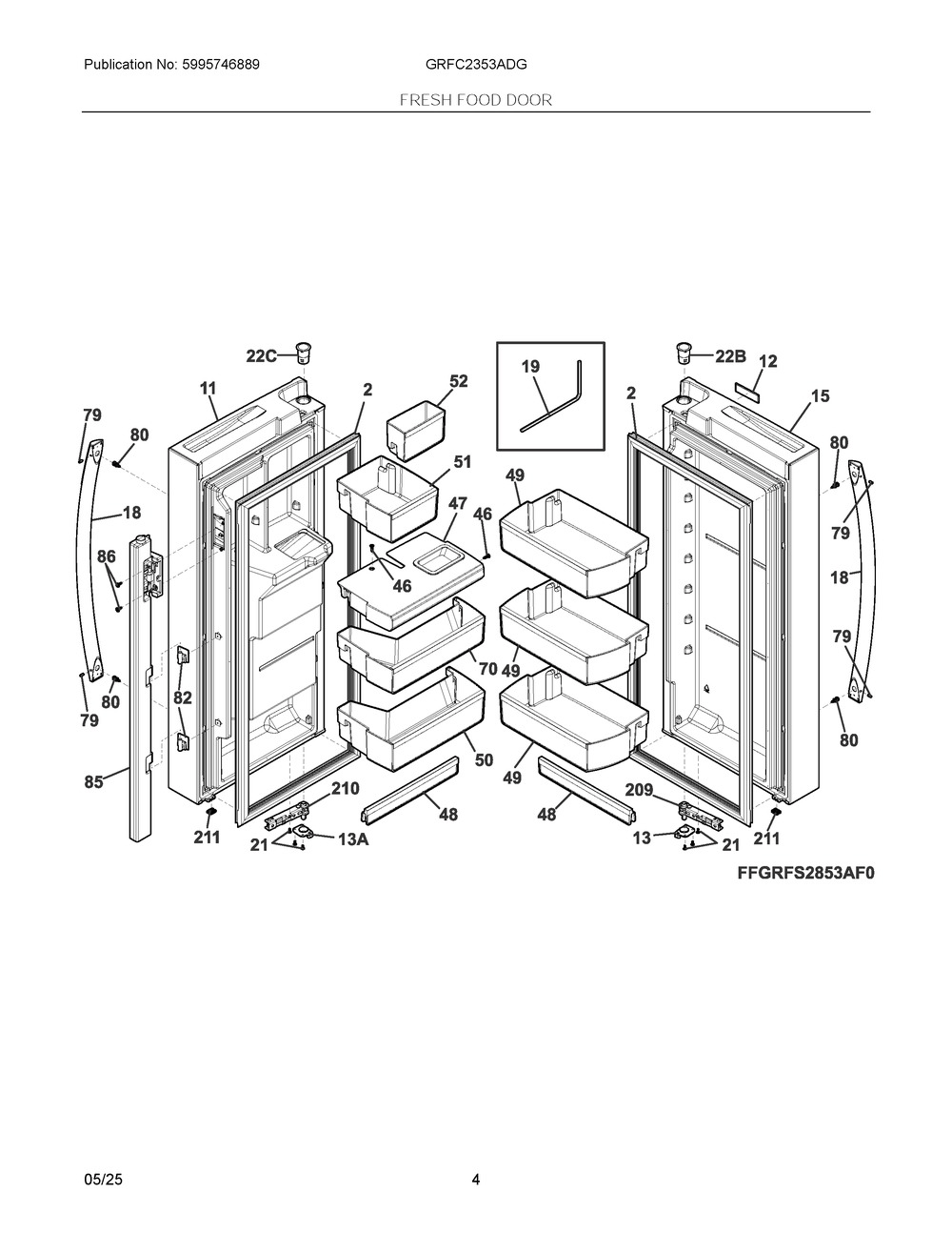 Fresh Food Door Diagram and Parts List for GRFC2353ADG  Frigidaire Refrigerator