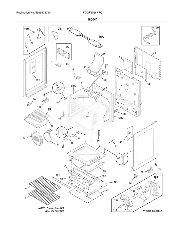 Body Diagram and Parts List for FGGF3058RFC  Frigidaire Range